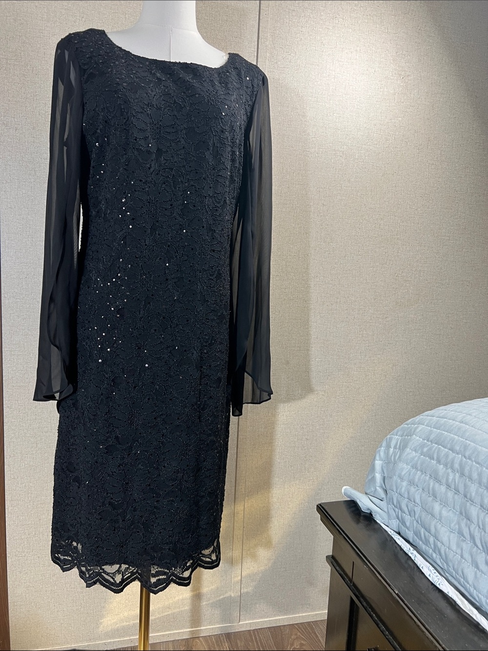 connected apparel Black Lace Long Sleeve Sheer Dress